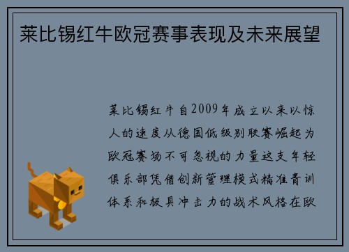 莱比锡红牛欧冠赛事表现及未来展望
